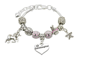 Girl's Unicorn Message Charm Bracelet with Gift Box - 9 Special Messages to Choose from (Granddaughter)