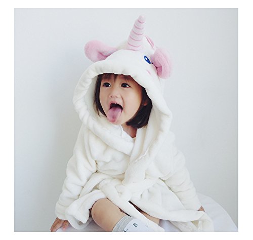Kenmont Unicorn Dressing Gown Robe With Hooded Animal Bathrobes Costume (White, S (90-95cm))