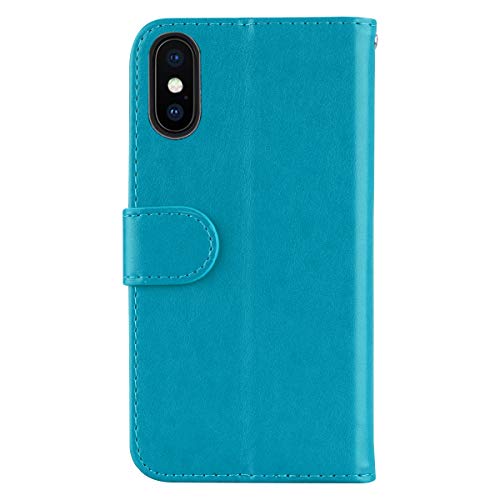 iPhone X Case, iPhone XS Case, Ailisi [Rainbow Unicorn] Premium Leather Flip Wallet Phone Case Anti-Scratch Magnetic Protective Cover with TPU Inner, Card Slots, Folding Stand–iPhone X/XS, Blue