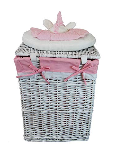 Unicorn Plush Wicker Laundry Basket White