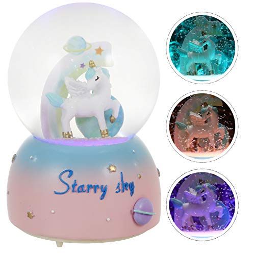 LED Colour Changing Unicorn Snow Globe Music Box  