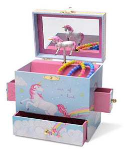 Blue Unicorn Jewellery Box with 3 Drawers, Rainbow Unicorn Design, Musical Tune
