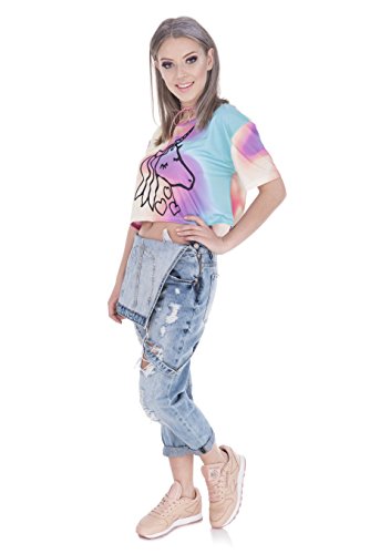 Fringoo ® Women's Girls Teenagers Crop Top Summer Short Sleeve T-shirt Cropped Party Shirt Festival Holiday Top 8 / 10 / 12 / 14 (8 / 10 / 12, Dreaming Unicorn - Tee)