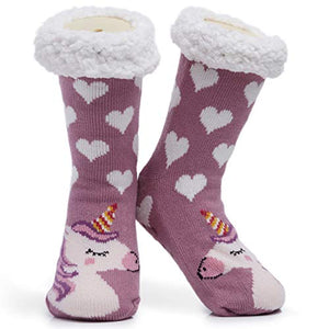 Unicorn Slipper Socks Pink With White Hearts