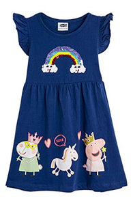Peppa Pig Girls Dresses | Unicorn Design | 100% Cotton Rainbow Dress 