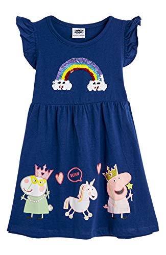 Peppa Pig Girls Dresses 100% Cotton Rainbow Dress - Clothes for Toddlers and Girls for Girls Aged 2 3 4 5 Years Old (2-3 Years, Navy Blue)