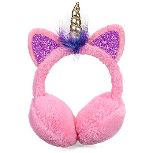 Unicorn Ear Muffs | With Ears & Glitter Horn | Pink | For Girls 
