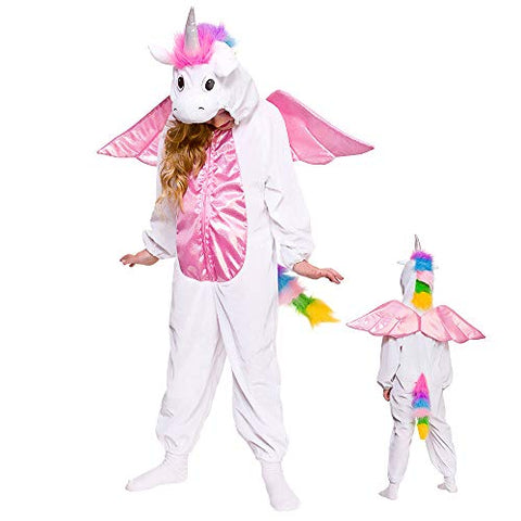 Kids Unisex Unicorn Fantasy Fancy Dress Costume | With Wings & Unicorn Head