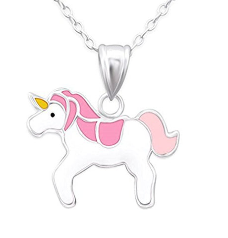Silver Unicorn Necklace Pink