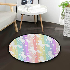 Multicoloured Round Unicorn Rug Pastels