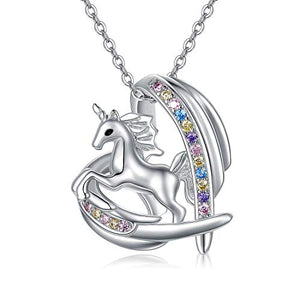 Unicorn Necklace | Sterling Silver Rainbow Unicorn Heart Pendant | Unicorn Jewellery For Women, Girls