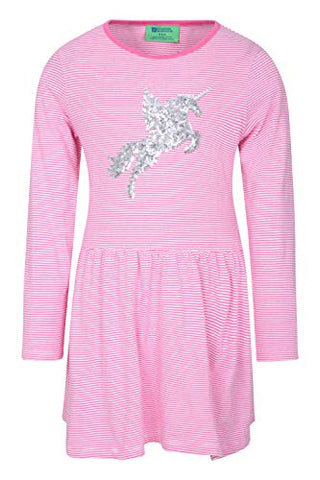 Kids Sequinned Unicorn Dress | Pink & Silver | Long Sleeved | Mountain Warehouse 
