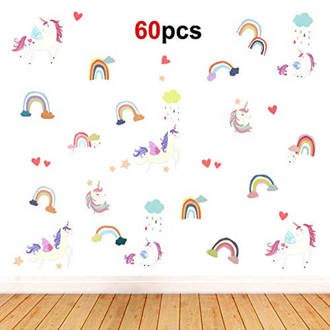 Unicorn Wall Sticker Removable Vinyl Peel and Stick Wall Decal | 60 Pieces
