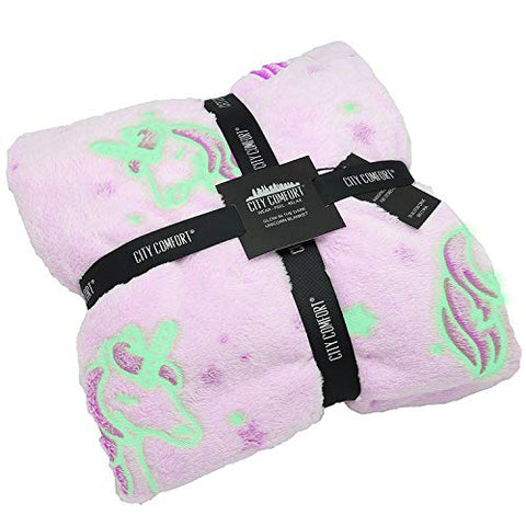 Glow in the Dark Unicorn Blanket | Super Soft Fleece | Purple | Gift Idea