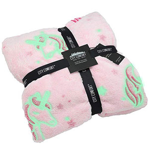 Pink Blanket | Glow in the Dark Blanket With Stars and Unicorn | Soft Fleece