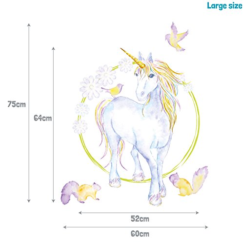 Mythical Unicorn And Flowers Wall Sticker (Large size)