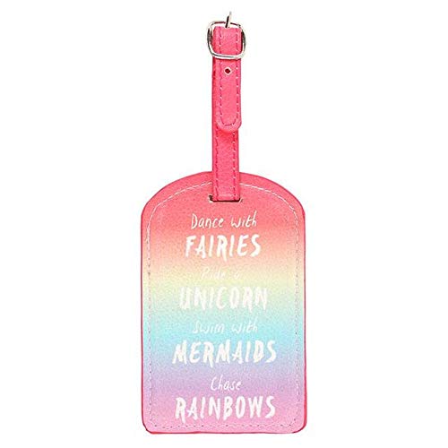 1 x Dance With Fairies Swim With Mermaids Ride A Unicorn Rainbow Luggage Tag