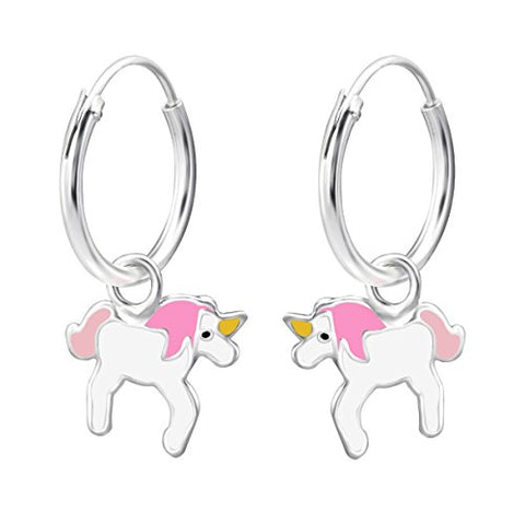 unicorn hoop earrings - silver pink