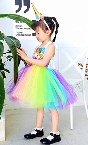 Multicoloured Sequined Unicorn Tutu Skirt & Wings Fancy Dress
