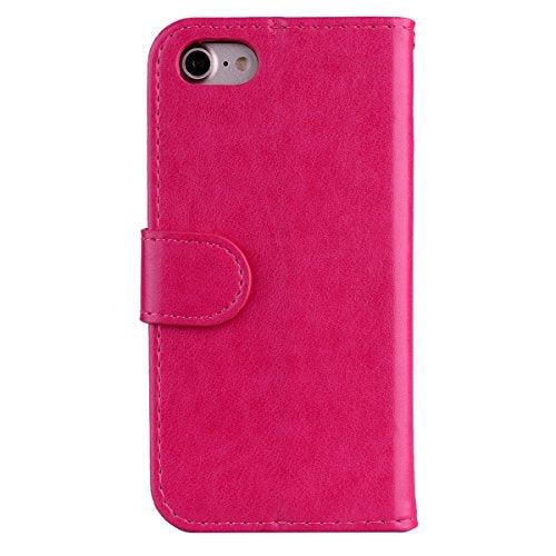 iPhone 7 Case, iPhone 8 Case, Ailisi [Rainbow Unicorn] Premium Leather Flip Wallet Phone Case Anti-Scratch Magnetic Protective Cover with TPU Inner, Card Slots, Folding Stand–iPhone 7/8, Hot Pink