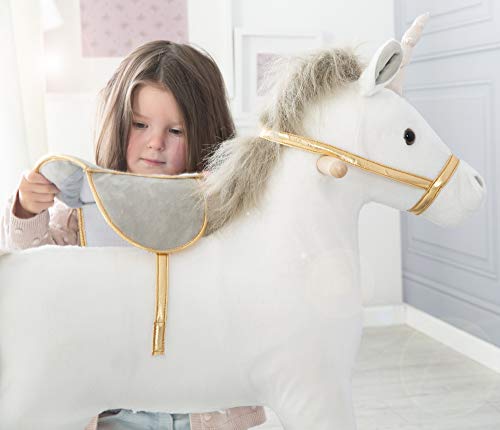 White, Grey & Gold Unicorn Rocking Horse For Girls 