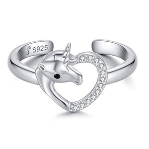 Unicorn Open Heart Ring - 925 Sterling Silver Adjustable | Women & Girls 