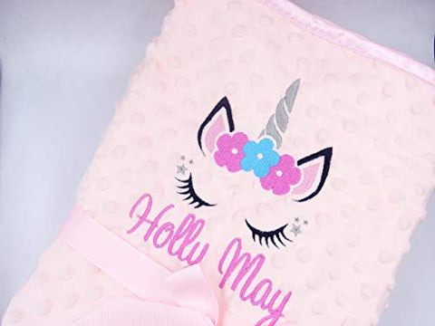 Unicorn Personalised Baby Blanket Pink