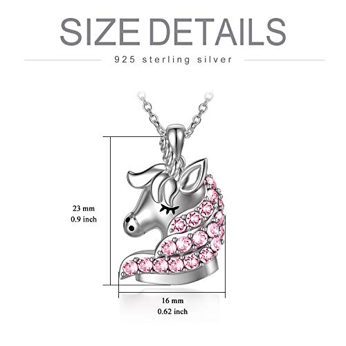 Unicorn Gifts for Girls, Sterling Silver Unicorn Necklace Birthday Gifts for Daughter Women (Pink)