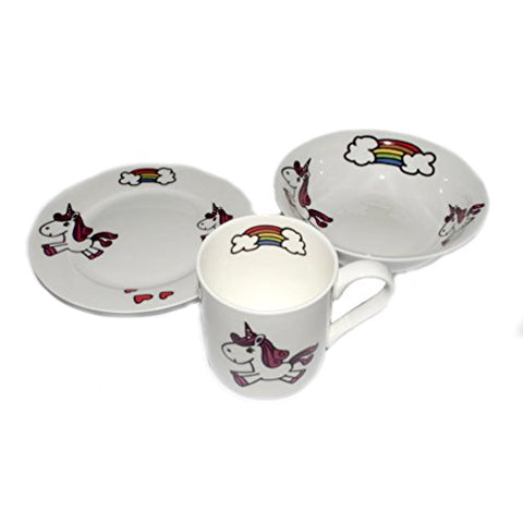 Unicorn Breakfast Set- 8 INCH Plate, Mug, and Oatmeal Bowl- Hand Decorated - Bone China