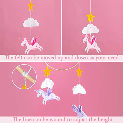 Unicorn, Stars, Clouds and Moon Felt Baby Cot Mobiles, Baby Mobile -Decoration Baby Shower Gift, Pink, Purple, Blue