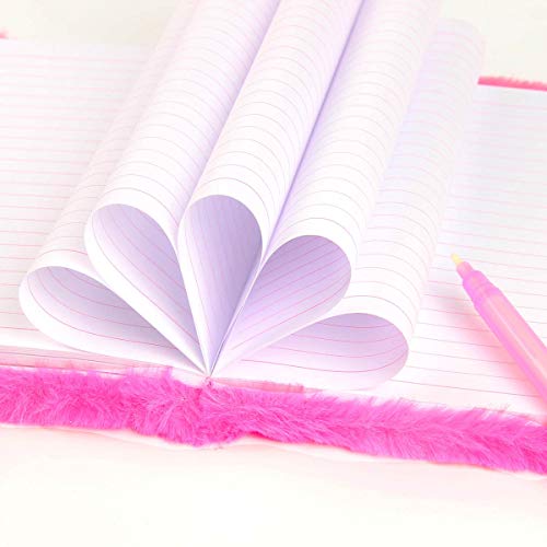 Hot Pink Fluffy Unicorn Diary Set For Girls With Magic Pen & Unicorn Stickers