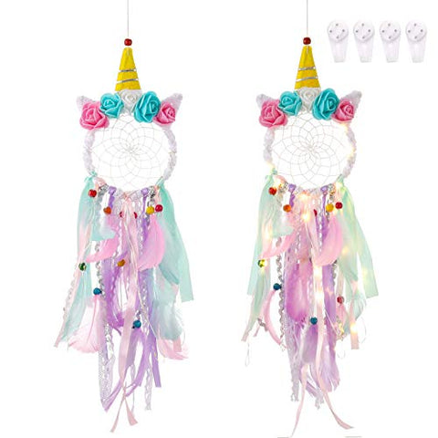 Unicorn Dream Catcher Kit For Girls | Colourful Feathers | Handmade | 2 Pack