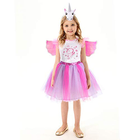 Girls Unicorn Fancy Dress Costume | Sparkling Unicorn Dress with Unicorn Wings, Unicorn Hood