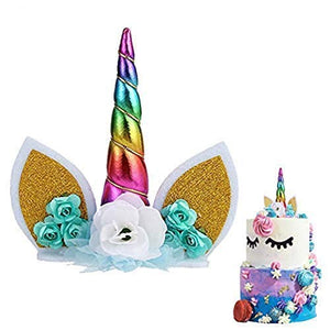 Unicorn Cake Topper with Flowers