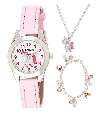RAVEL Unicorn 'Little Gems' Quartz Watch and Silver Plated Jewellery Gift Set