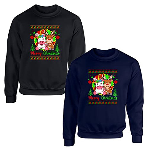 Merry Christmas Unicorn Jumper | Xmas Reindeer Unicorn | Adult Kids Sweatshirt 