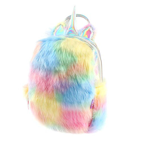 Fluffy multicoloured backpack holographic horn