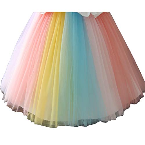 Girls Unicorn Costume Dress Princess Flowers Rainbow Dresses up Child Cosplay Wedding Party Tutu Sleeveless Fancy Up (4 - 5 years)