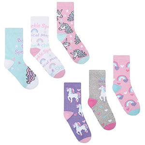 Girls Novelty Unicorn Cotton Rich Socks Unicorn (6 Pairs) UK 6-8 (EU 22-26)