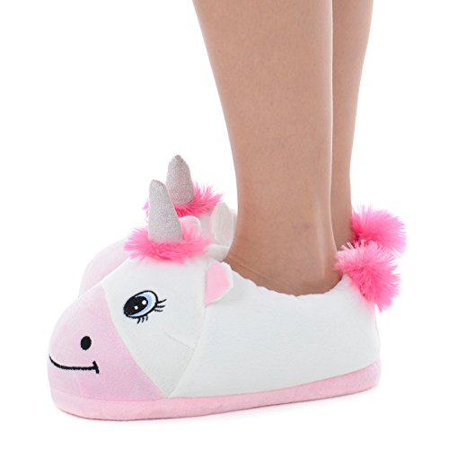 Pink & White Unicorn Plush Slippers