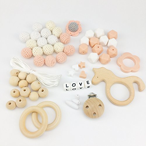 Mamimami Home DIY Baby Teething Toys Silicone Nursing Necklace Crochet Beads Bracelet Wooden Unicorn Pacifier Clips Baby Shower Gift