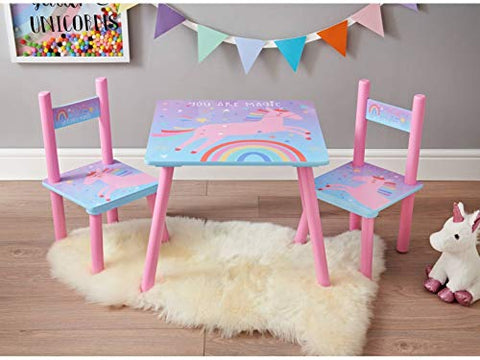 Unicorn Children's Wooden Table & 2 Chairs | Pink & Multicoloured