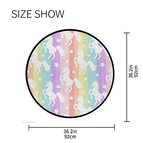Rainbow Striped Unicorn Round Rug 3' Diameter(92 cm)