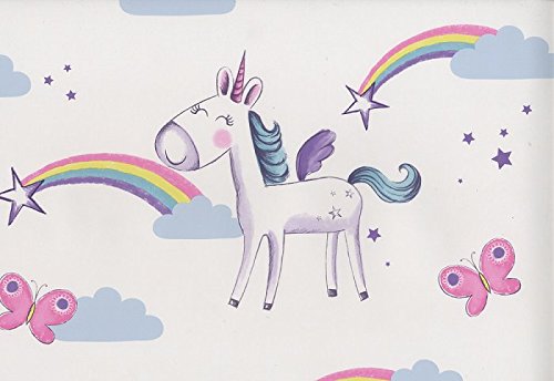 Unicorn wallpaper, rainbows, stars, butterflies, girls bedroom