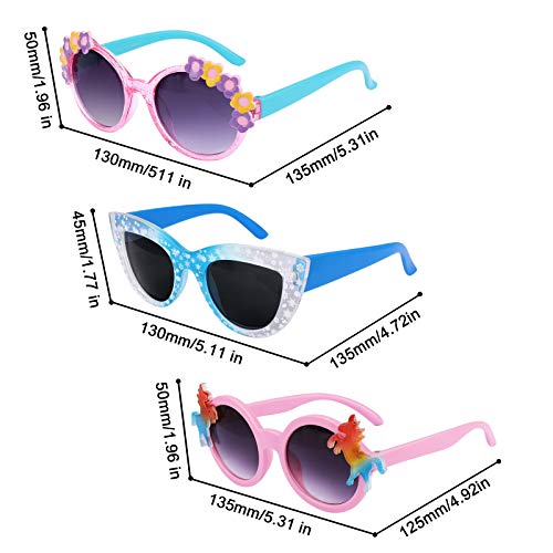 3 Pack Mixed Design Kids Sunglasses | Unicorn, Snowflakes, Flowers