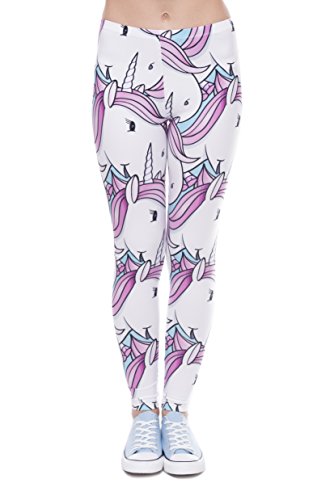 Fringoo Women Unicorn Printed Leggings (One Size Fits: 8/10 / 12, White Unicorns)