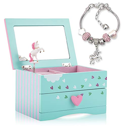 Unicorn Jewellery Box & Unicorn Charm Bracelet | Mint Green | Gift | Amitié Lane