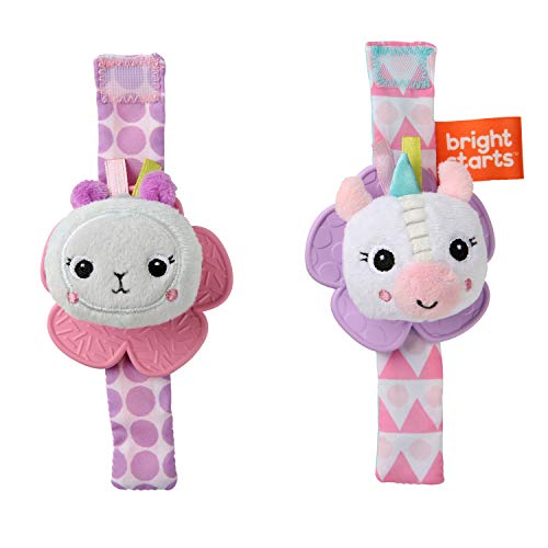 Unicorn & Llama - Bright Starts Rattle & Teethe Wrist Pals Toy - Set of Two