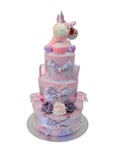 Magical 3 Tier 'Cupcakes & Unicorns' Nappy Cake New Baby Girl Gift