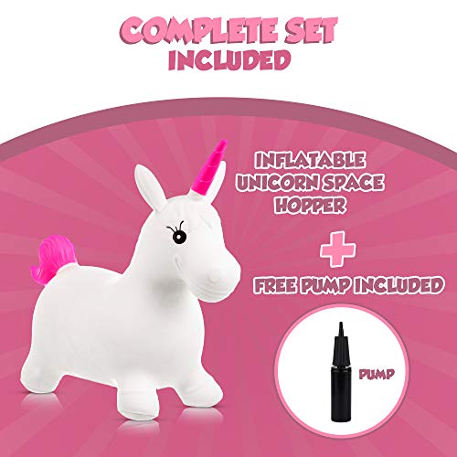 Inflatable Unicorn Space Hopper | Pink & White 